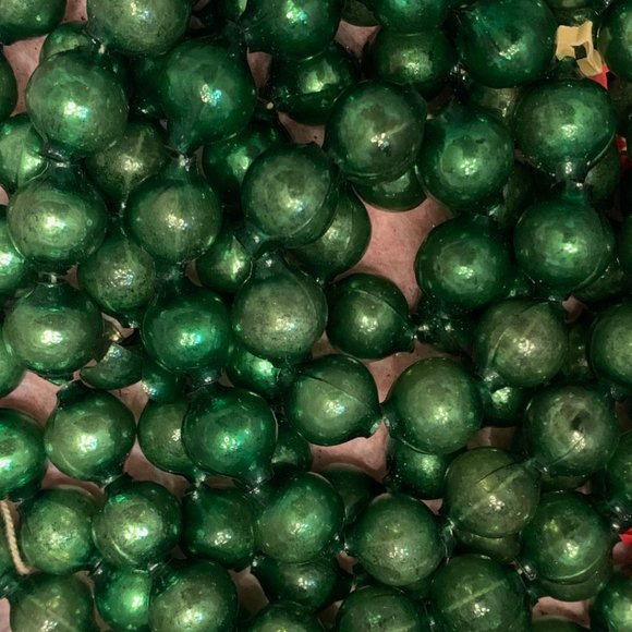 Antique Mercury Glass Bead Christmas Garland, Two shades of green plus ornaments - Picture 5 of 6